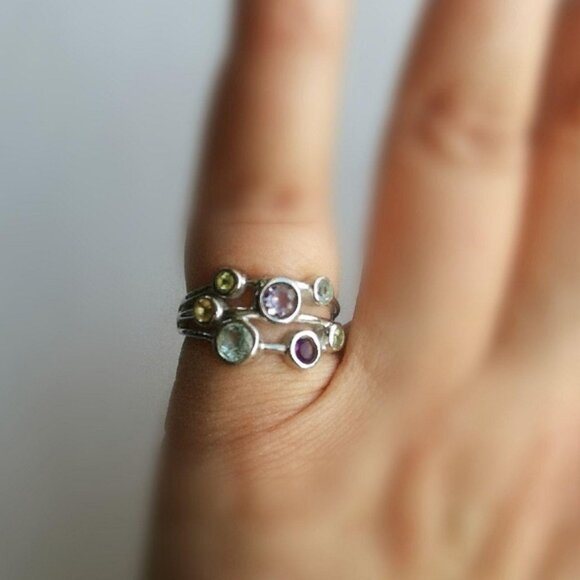 Multi Stone Ring Blue Topaz Peridot Amethyst Citrine in sterling silver size 6 - Picture 4 of 5